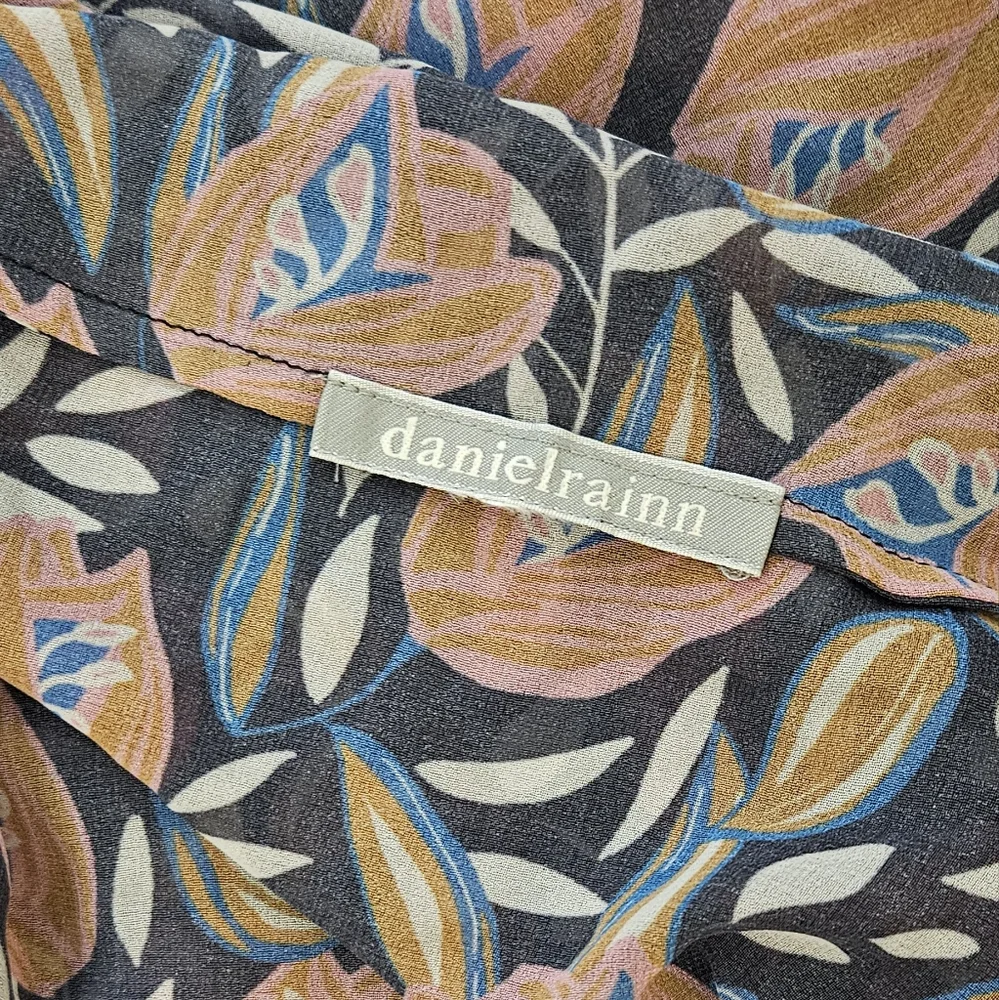 Daniel Rainn Black Floral Infinity Scarf with Coral & Blue Accents
